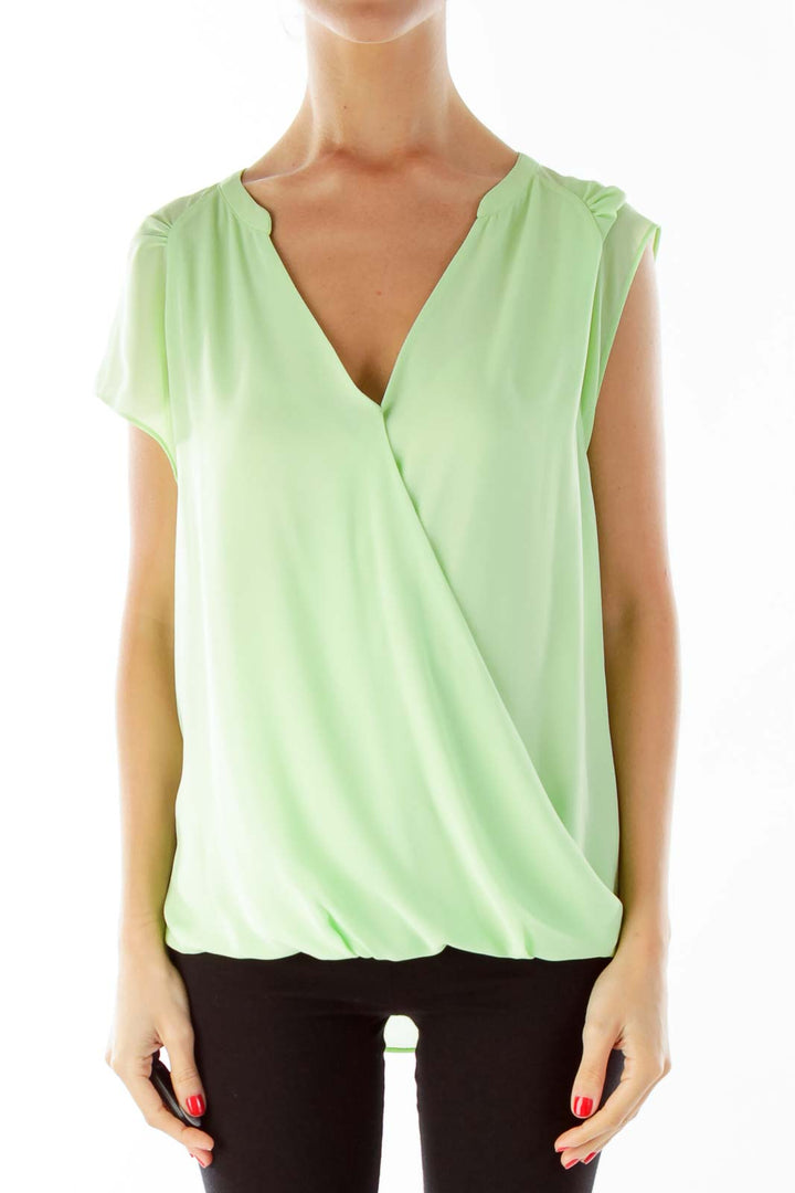 Neon Green V-Neck Layered Blouse