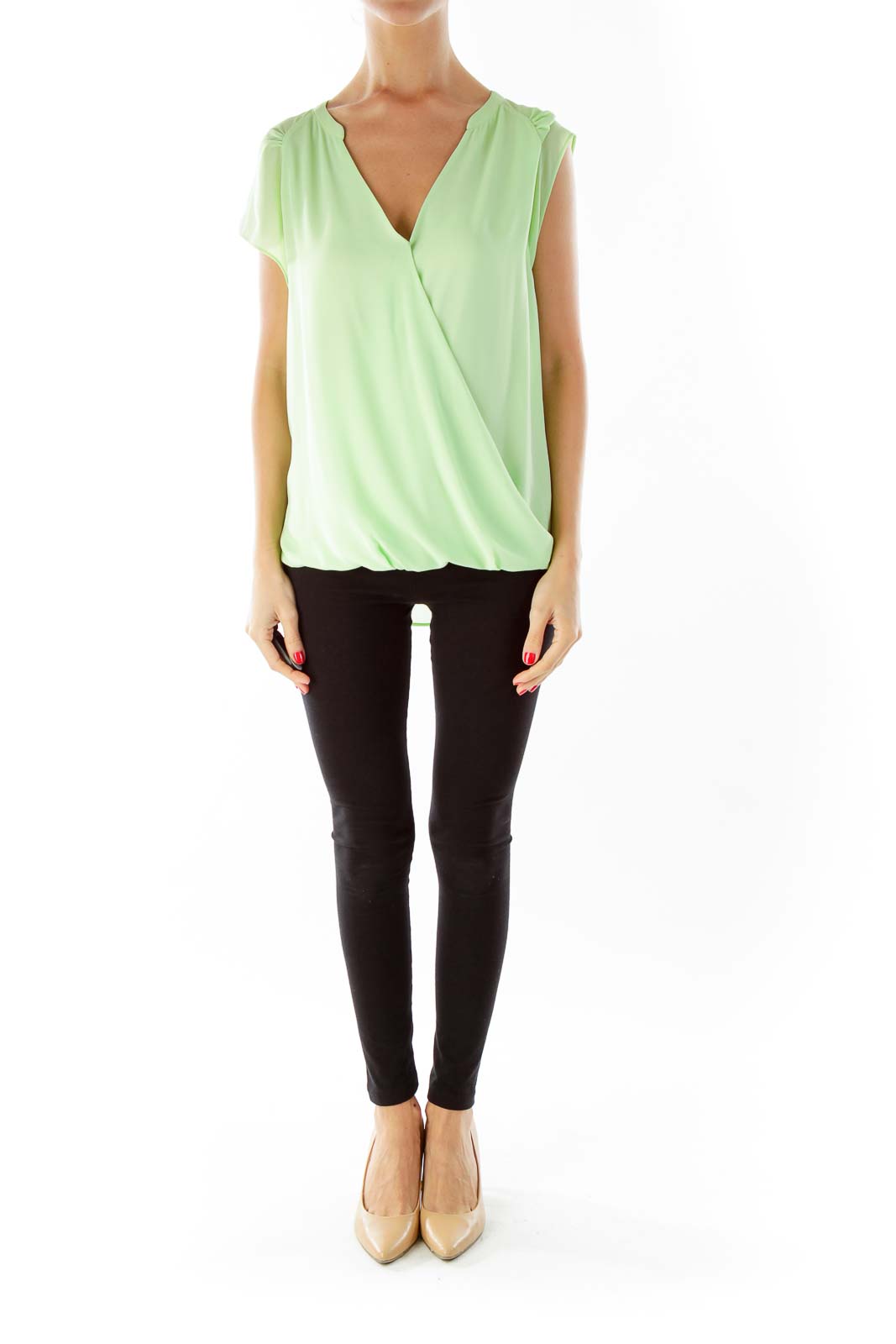 Neon Green V-Neck Layered Blouse