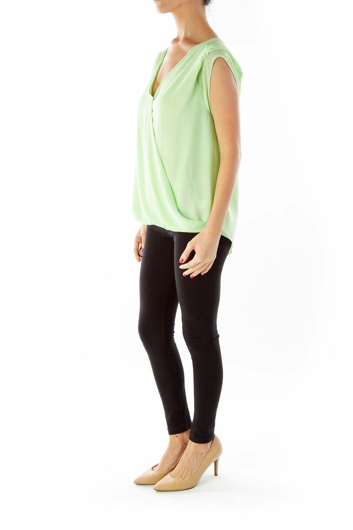 Neon Green V-Neck Layered Blouse