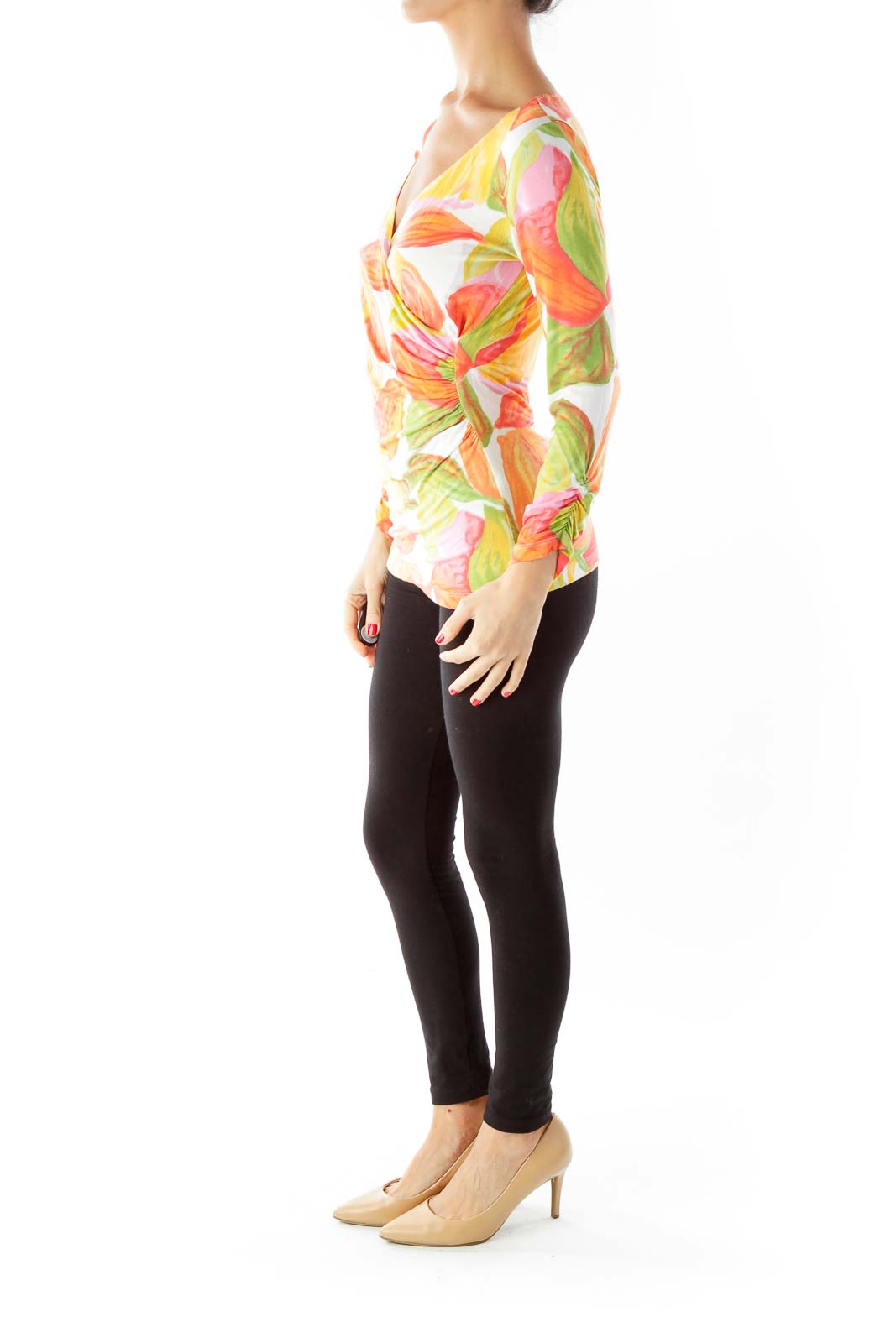 Orange Floral V-Neck Blouse