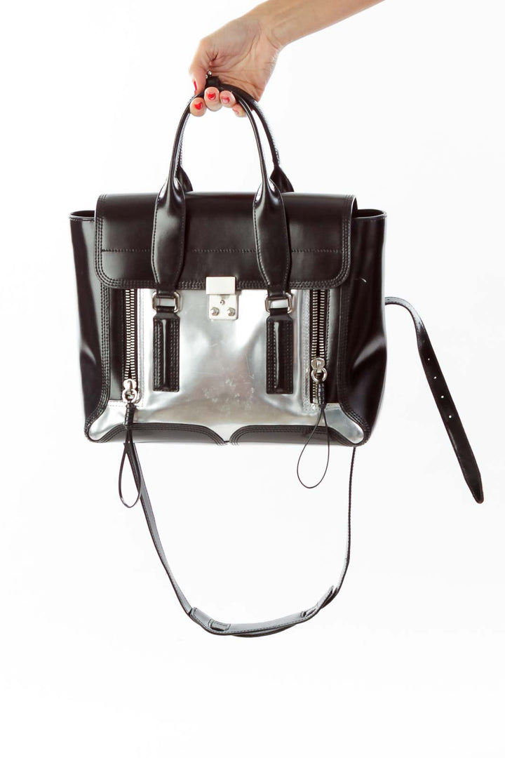 Black Silver Zippered Satchel