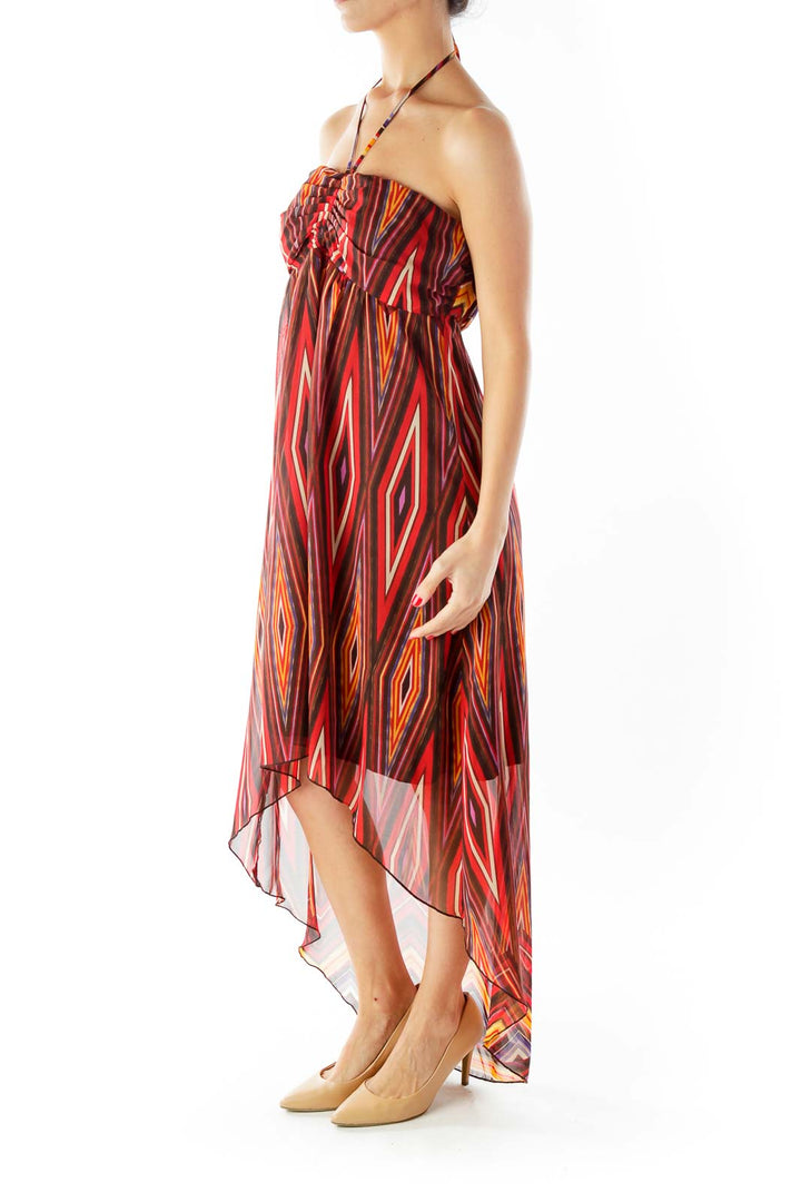 Red Geometric Print Day Dress