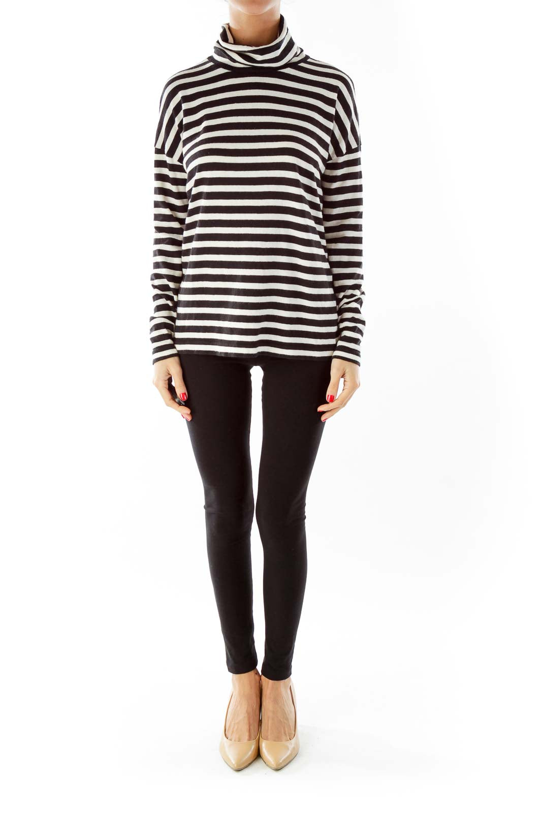 Black White Striped Turtle Neck Sweater