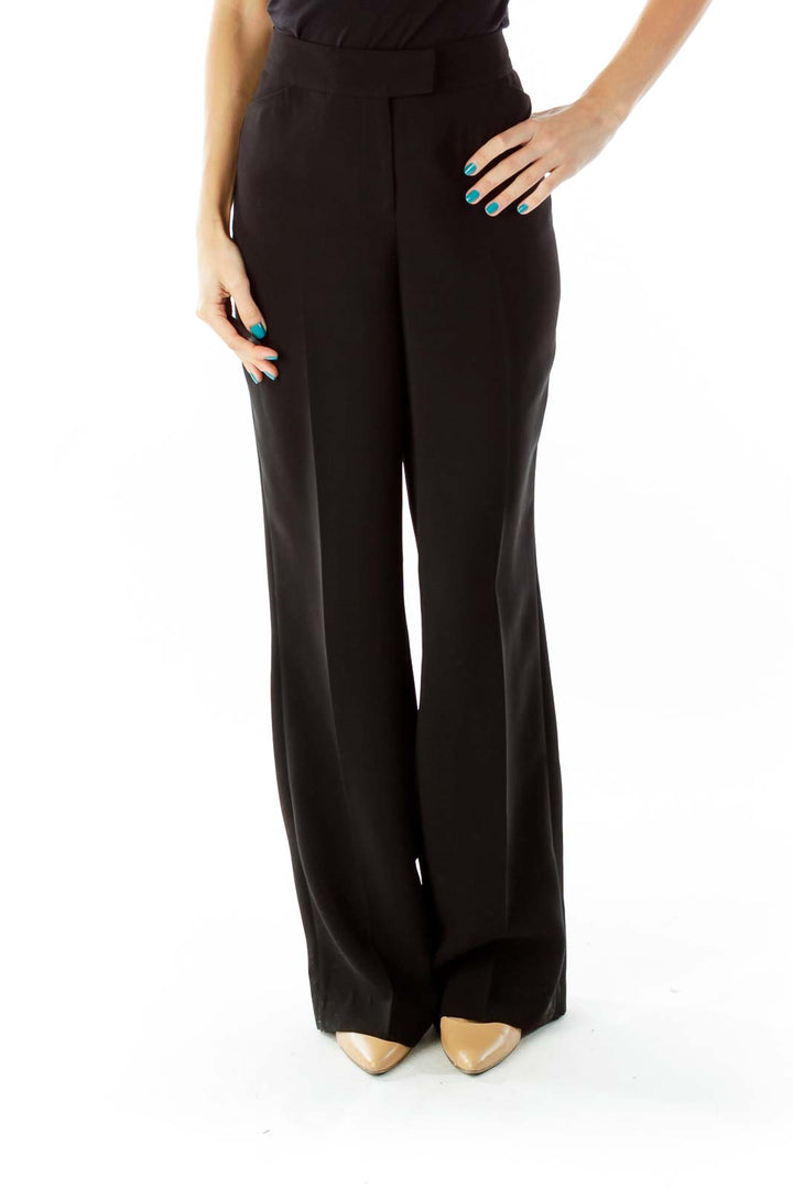 Black Pocketed Wide-Leg Suit Pants