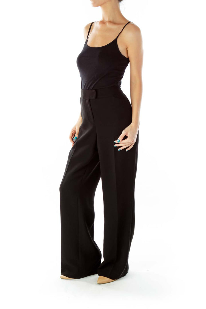 Black Pocketed Wide-Leg Suit Pants