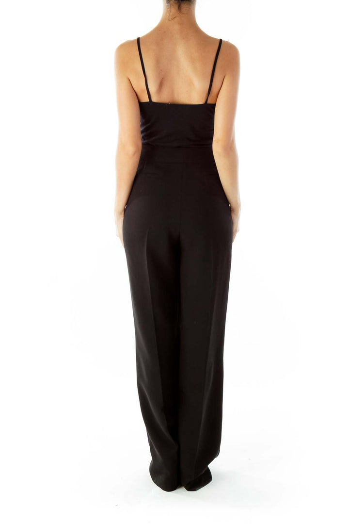 Black Pocketed Wide-Leg Suit Pants