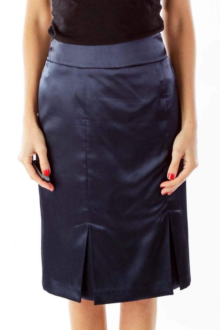 Blue Pleated Suit Skirt