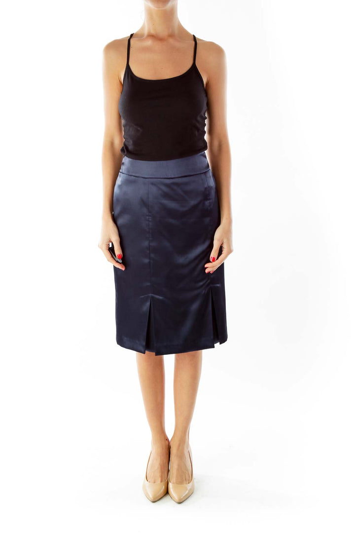 Blue Pleated Suit Skirt