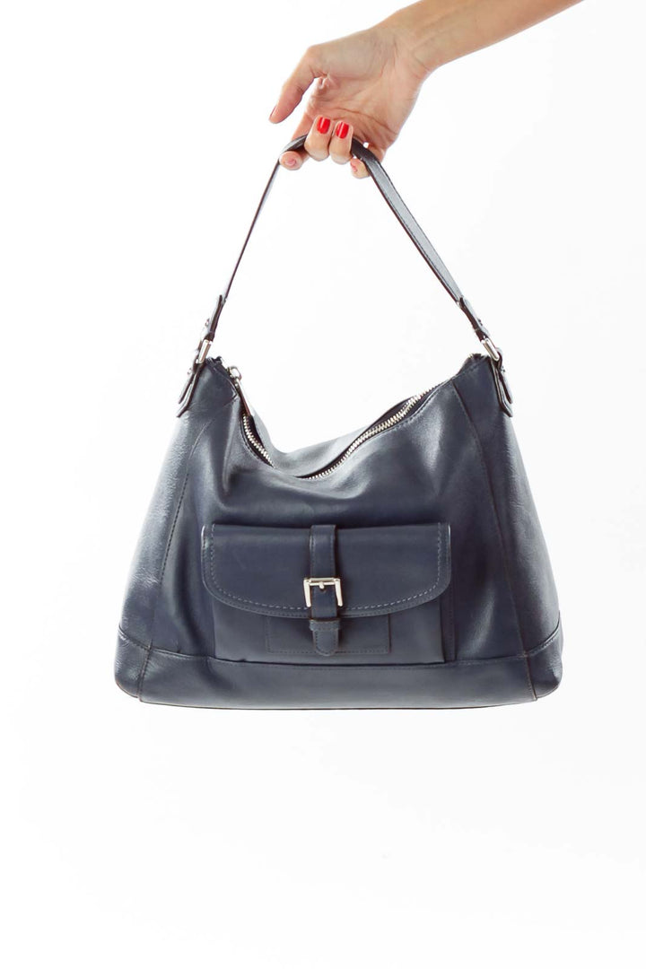 Blue Leather Shoulder Bag