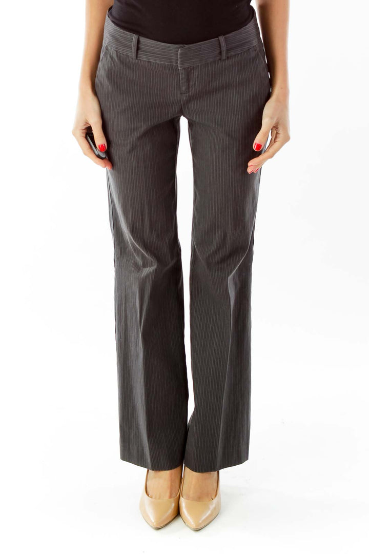 Gray Pinstripe Straight Leg Pants