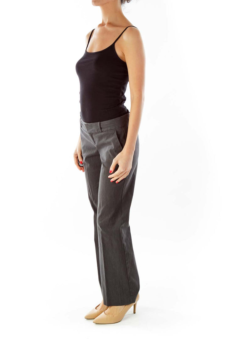 Gray Pinstripe Straight Leg Pants