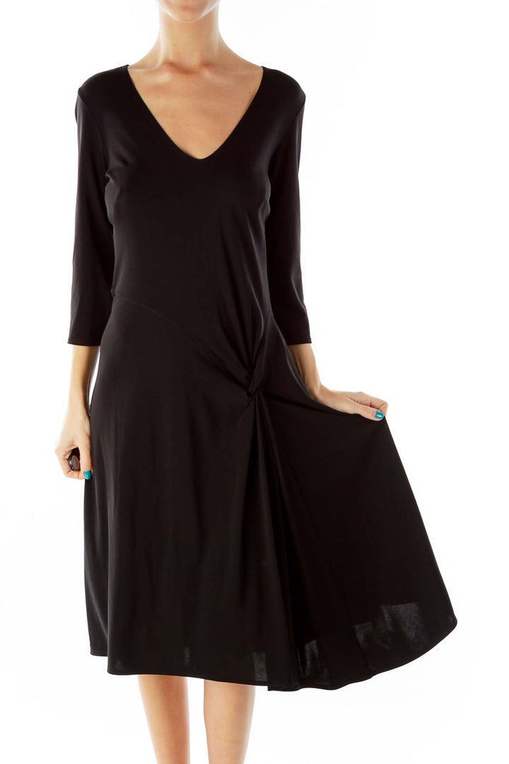 Black Knotted Round Neck Work Dress