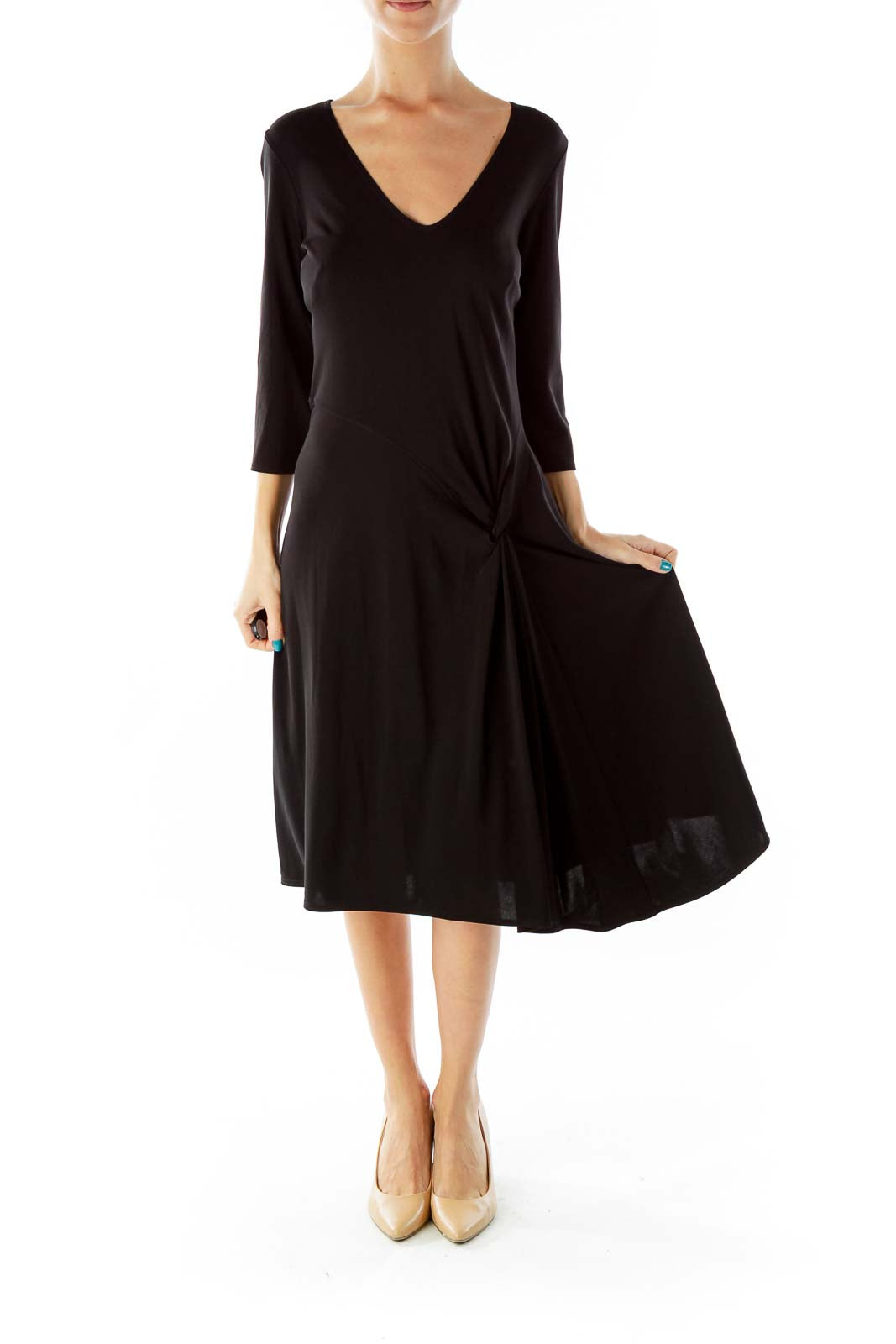 Black Knotted Round Neck Work Dress