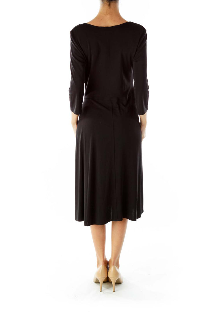 Black Knotted Round Neck Work Dress