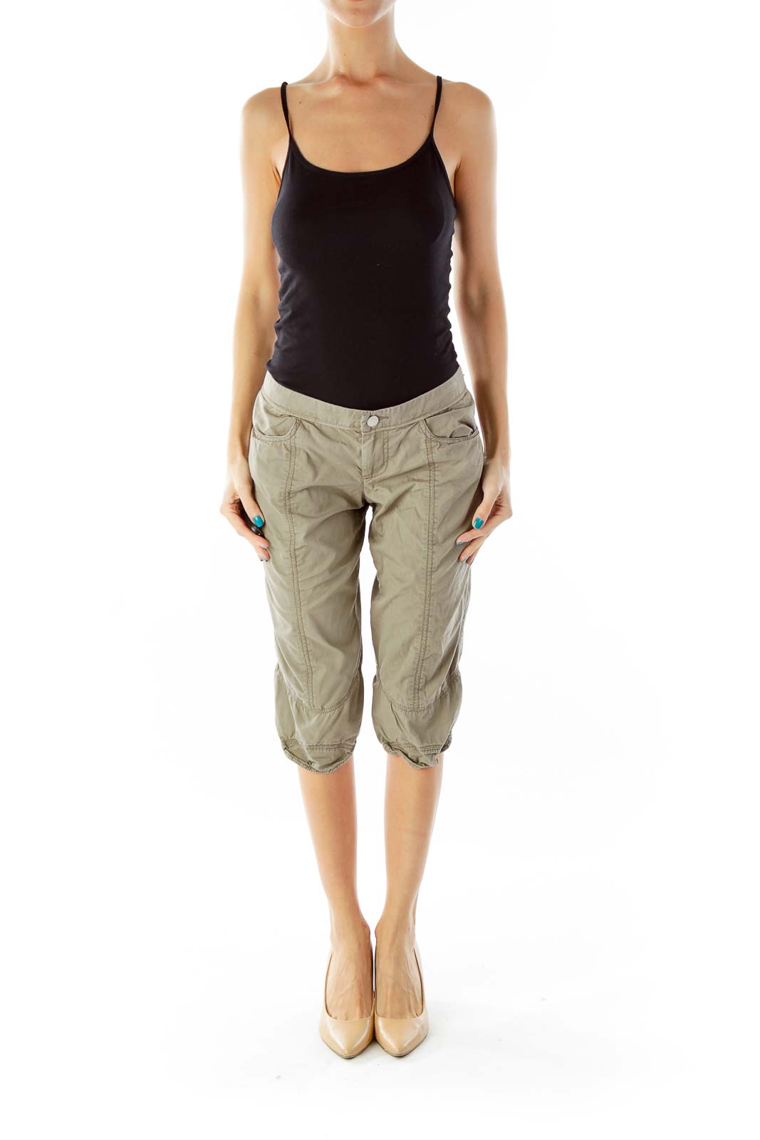 Crocodile Green Pocketed Cropped Pants