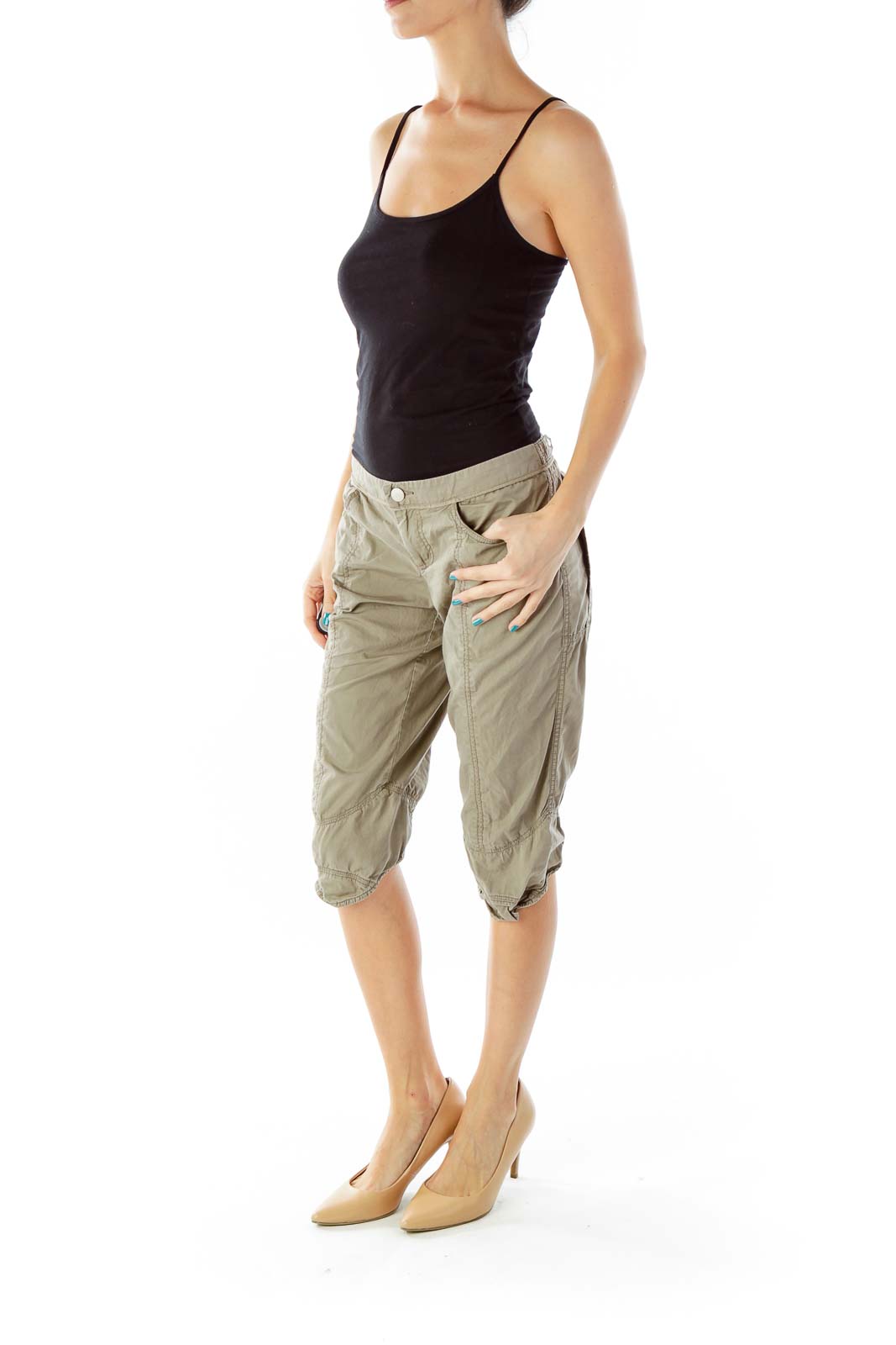 Crocodile Green Pocketed Cropped Pants