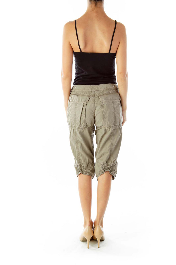 Crocodile Green Pocketed Cropped Pants