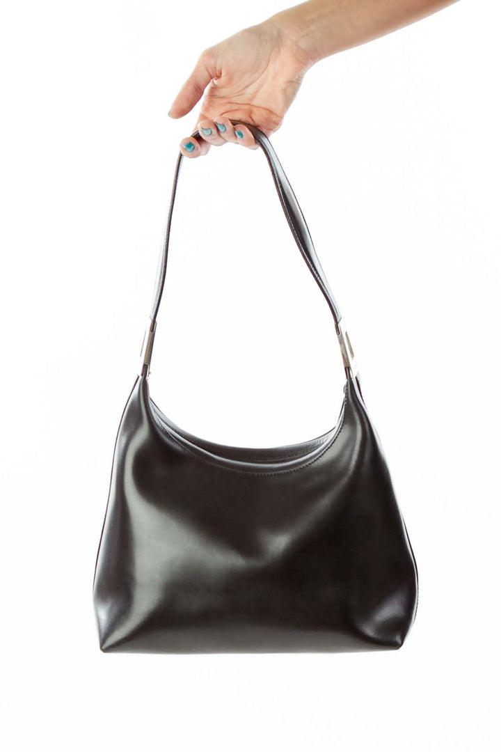 Black Leather Metallic Shoulder Bag