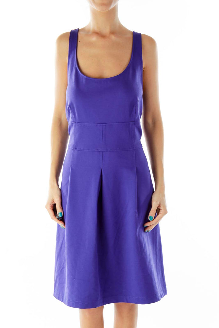 Purple Sleeveless Round-Neck Fitted Day Dress