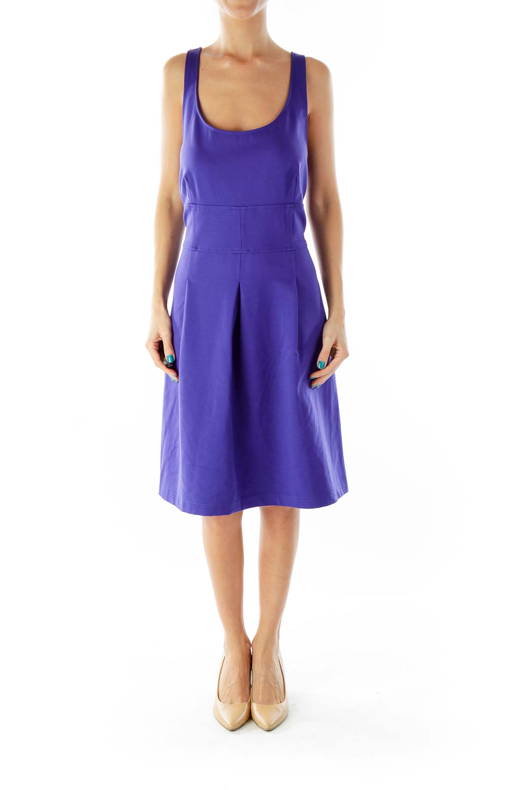 Purple Sleeveless Round-Neck Fitted Day Dress