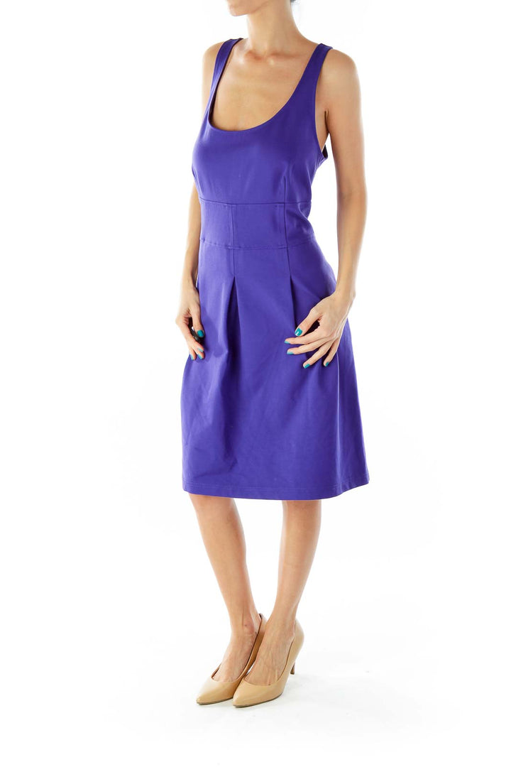 Purple Sleeveless Round-Neck Fitted Day Dress