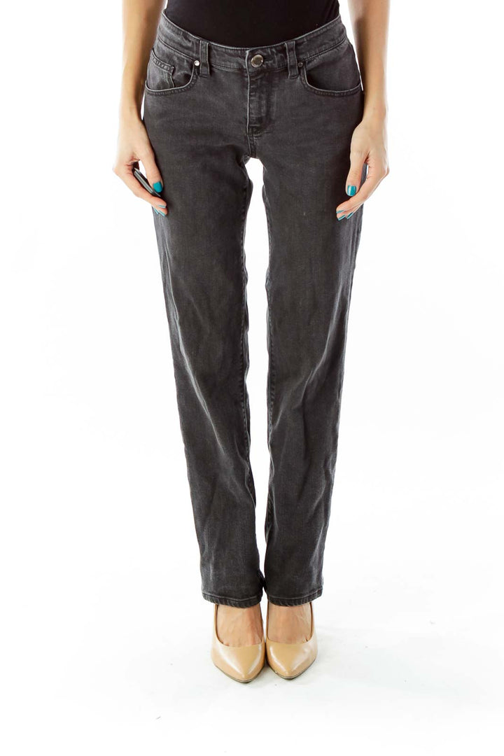 Gray Mid-Rise Straight-Leg Jeans