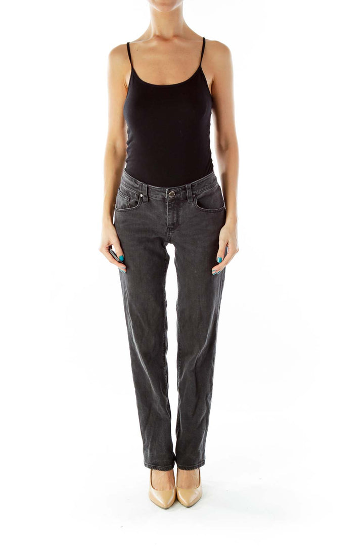 Gray Mid-Rise Straight-Leg Jeans