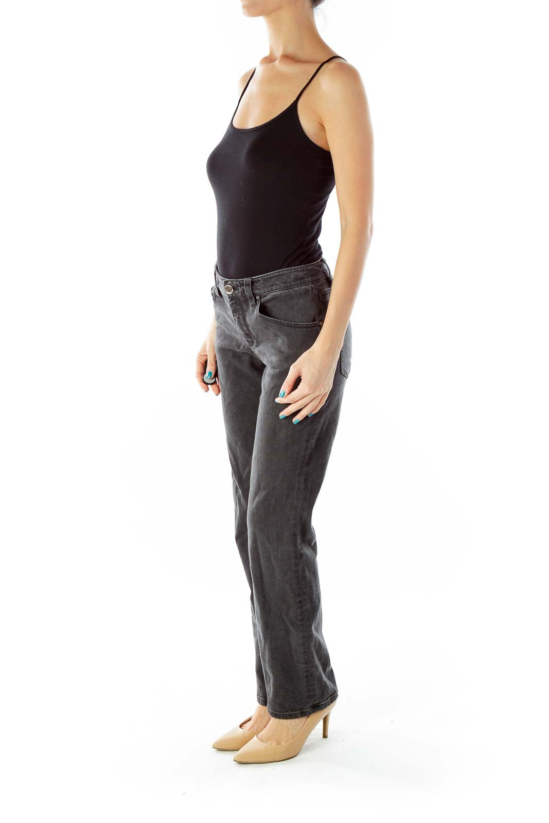 Gray Mid-Rise Straight-Leg Jeans