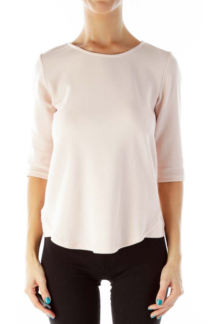 Pink Round Neck Three-Quarter-Sleeve Blouse