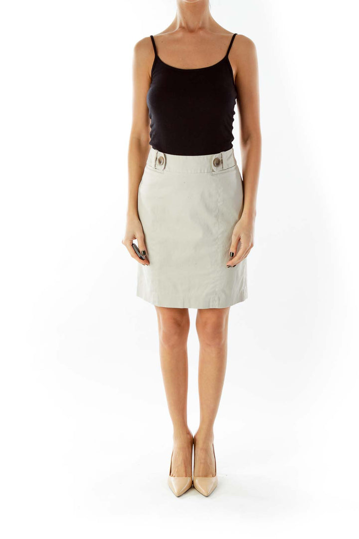 Beige Buttoned Pencil Skirt