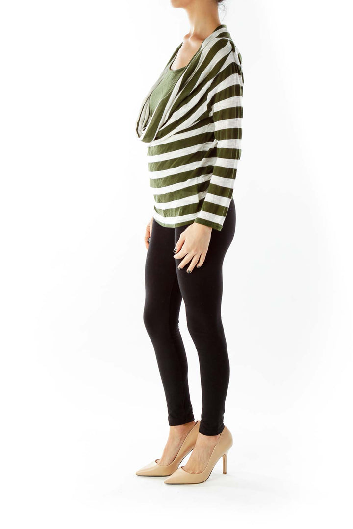 Green Beige Stripped Loose Layered Knit Top