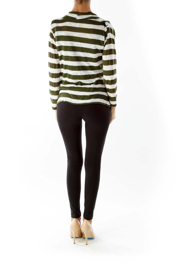 Green Beige Stripped Loose Layered Knit Top