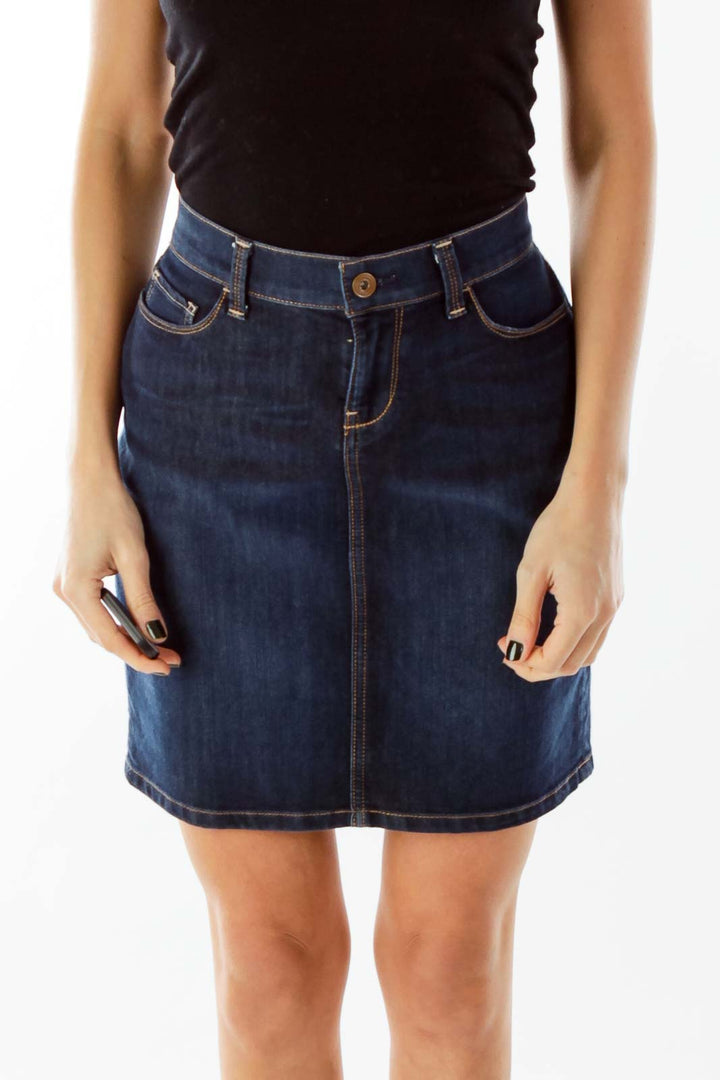 Blue Pocketed Denim Pencil Skirt