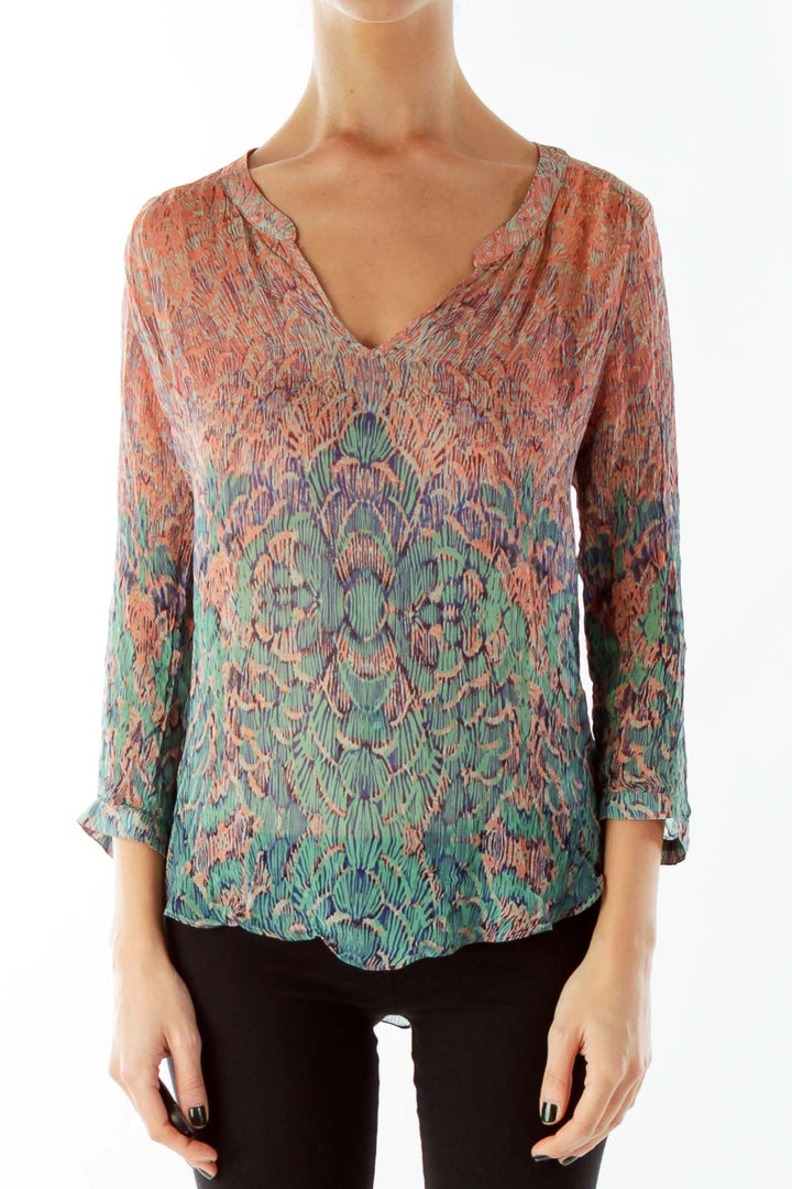 Multicolor V-Neck Loose Print Blouse