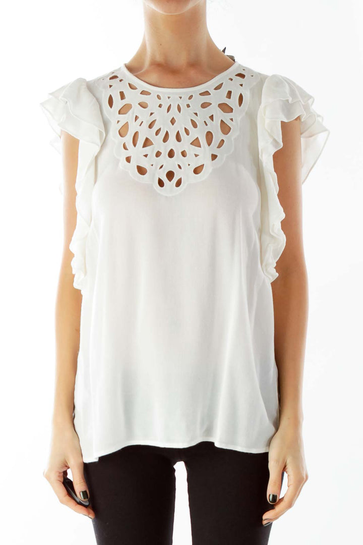 Ivory Ruffled Cut-Out Blouse