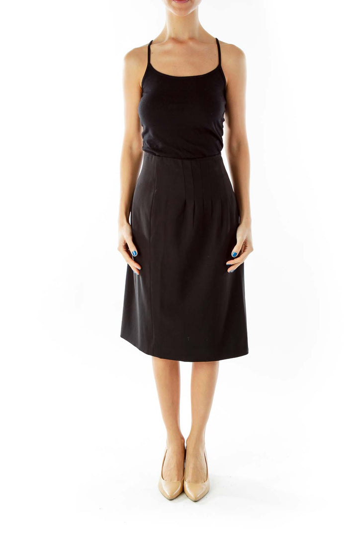 Black Flared Asymmetrical Midi Skirt