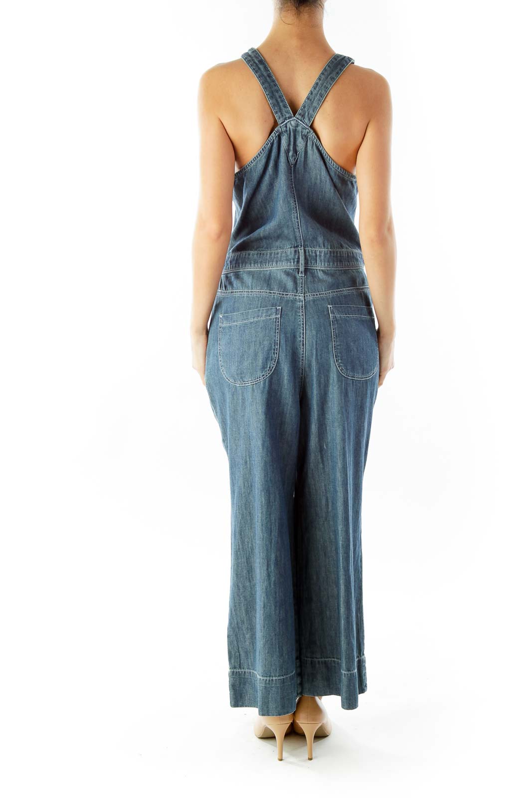 Blue Cropped Pocketed Wide-Leg Overall