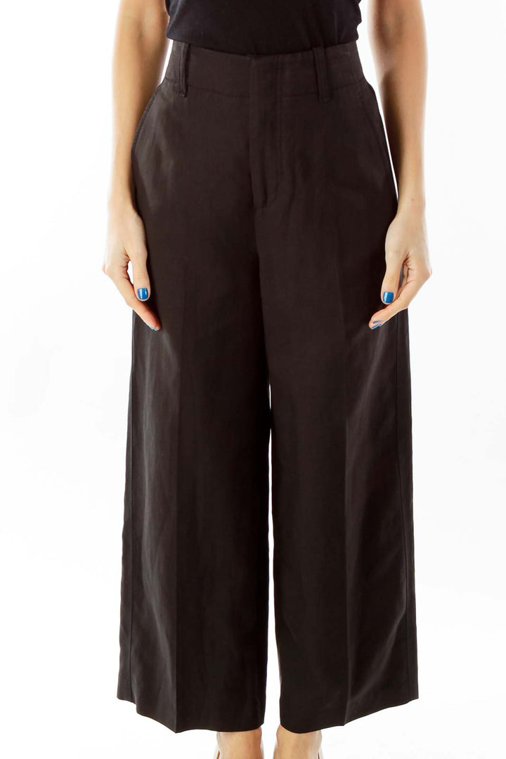 Black High-Waisted Wide -Leg Pocketed Pants