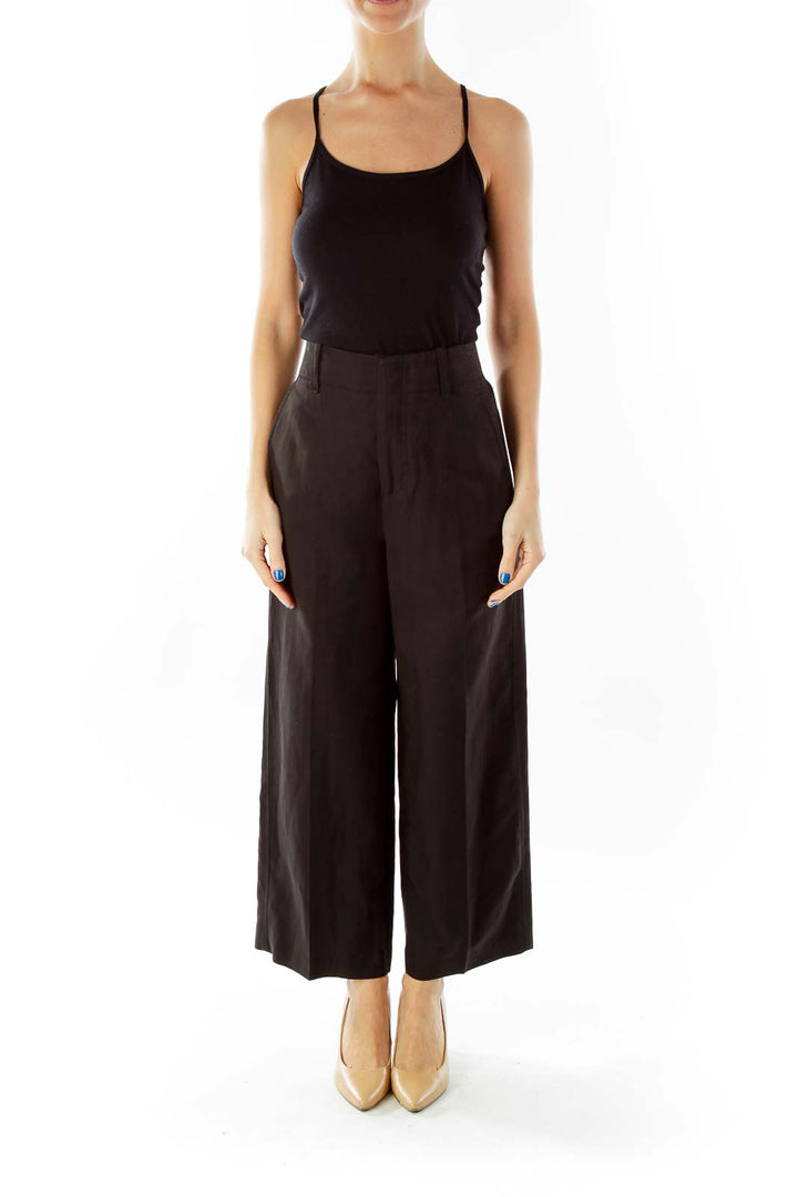 Black High-Waisted Wide -Leg Pocketed Pants