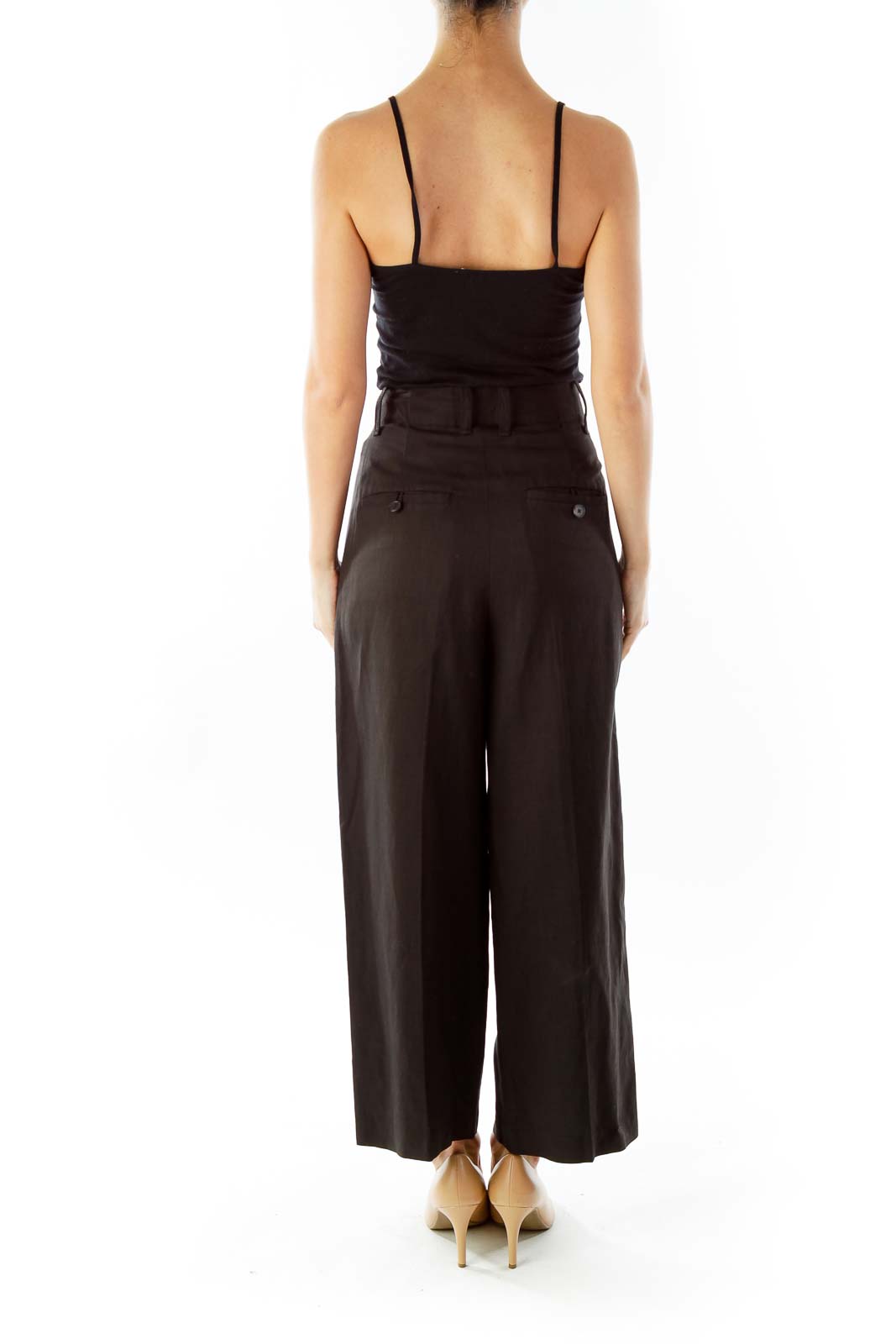 Black High-Waisted Wide -Leg Pocketed Pants