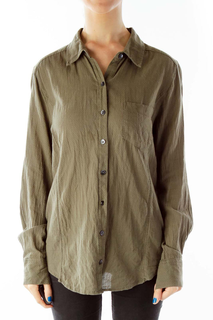 Army Green Pocketed Button Down Shirt