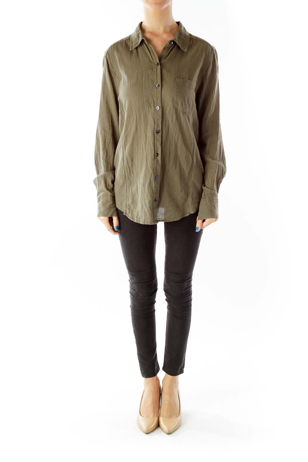 Army Green Pocketed Button Down Shirt