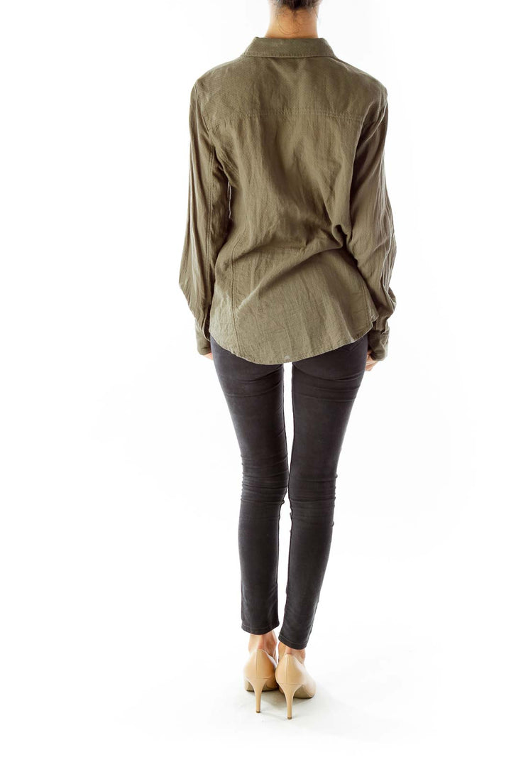 Army Green Pocketed Button Down Shirt