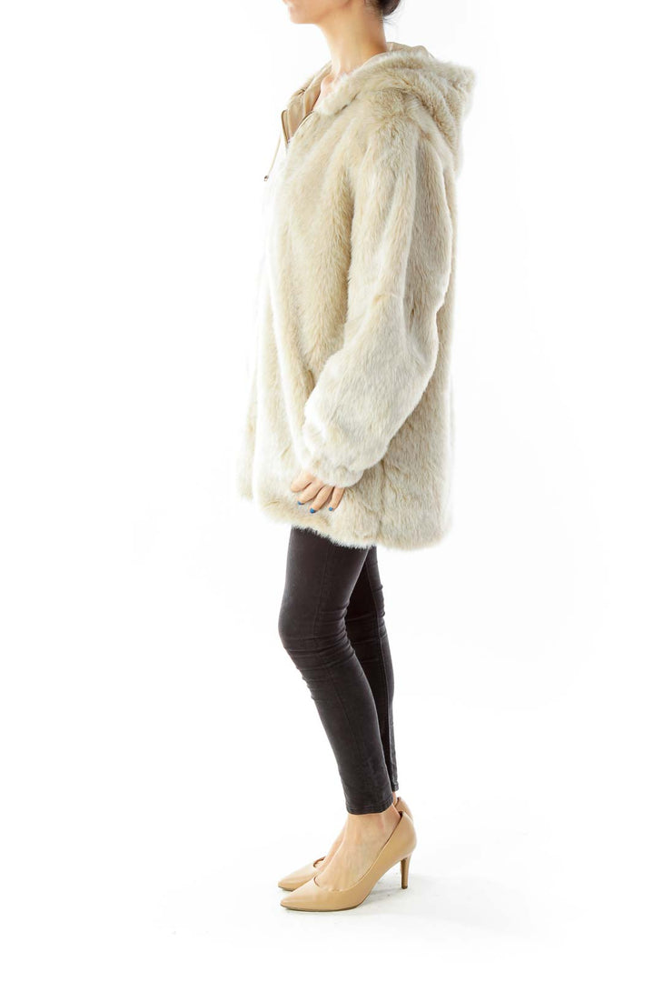 Beige Faux-Fur Hooded Jacket