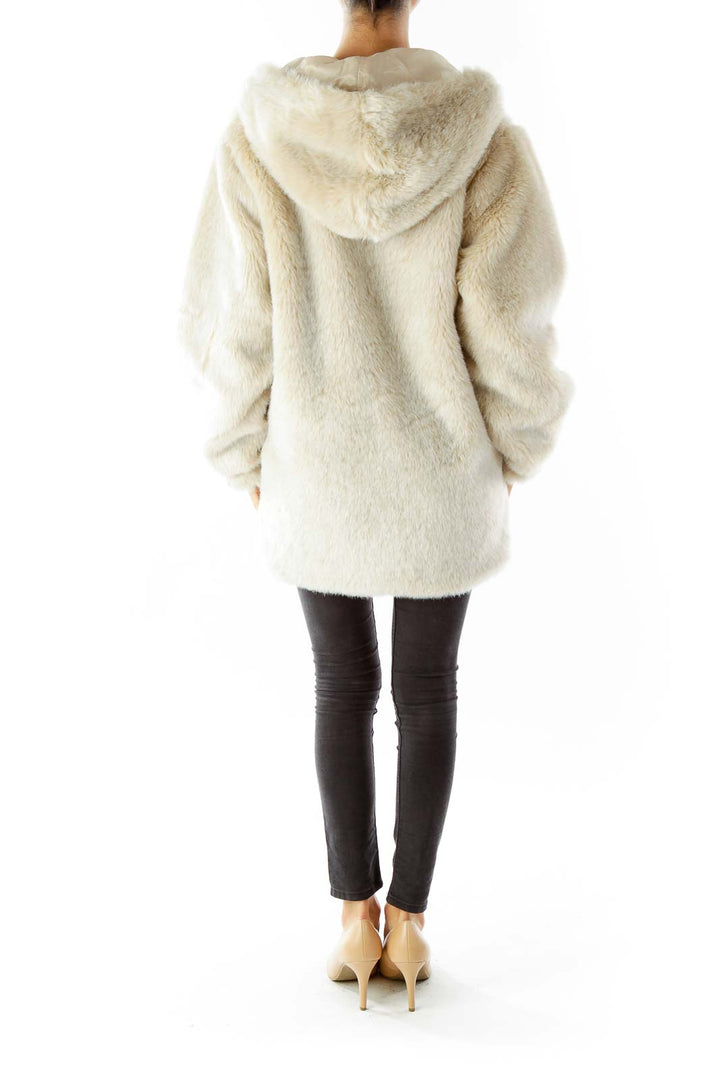 Beige Faux-Fur Hooded Jacket