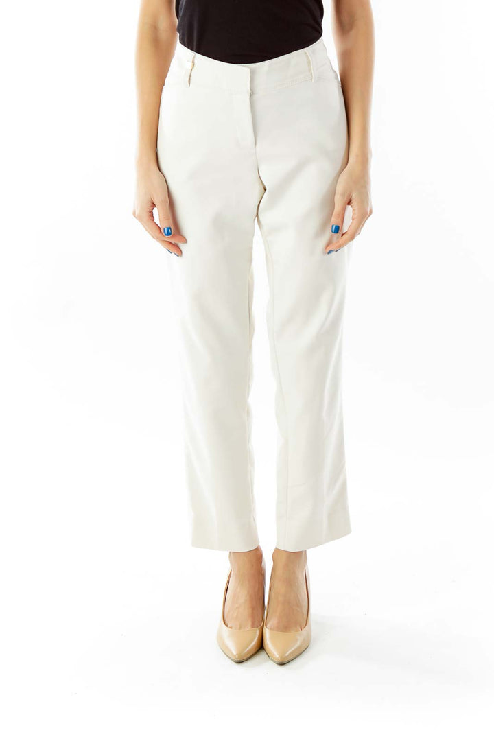 Cream Straight-Leg Slim Pants