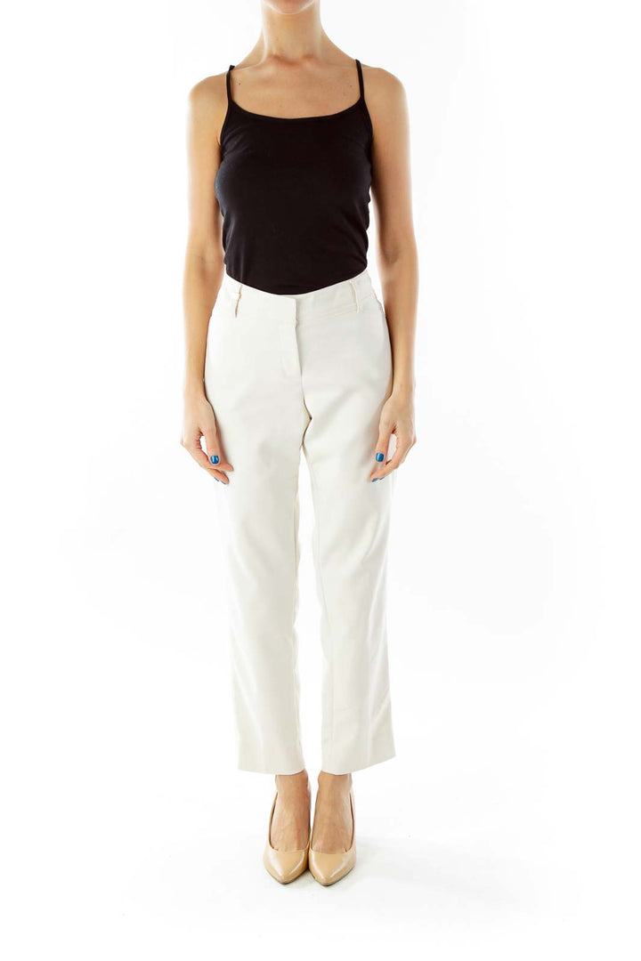 Cream Straight-Leg Slim Pants