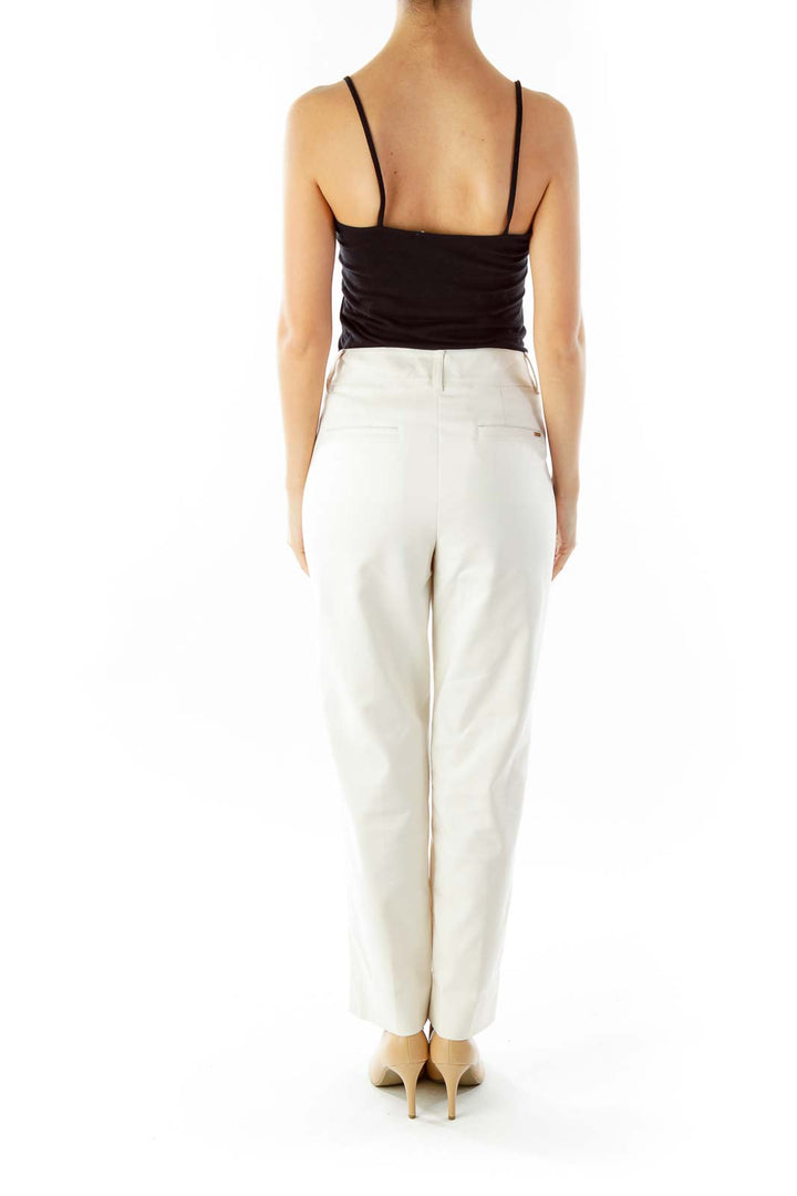 Cream Straight-Leg Slim Pants