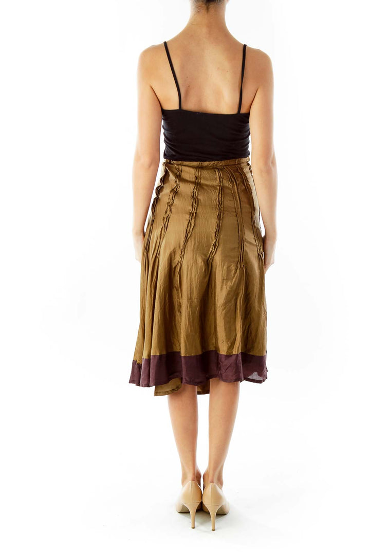 Brown Silk Flared Midi Skirt