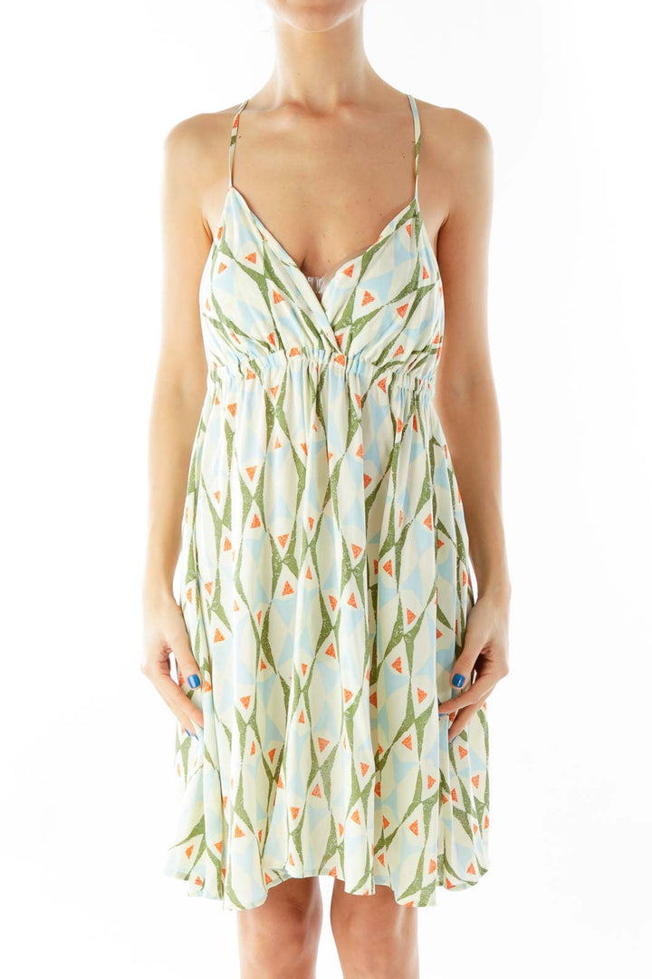 Spaghetti Strap Geometric Print Day Dress